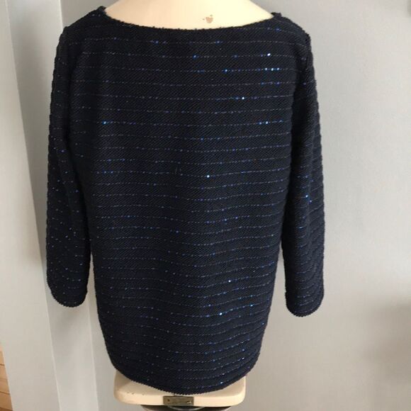 Banana Republic navy sequin stripe stretch top, S - Picture 3 of 4